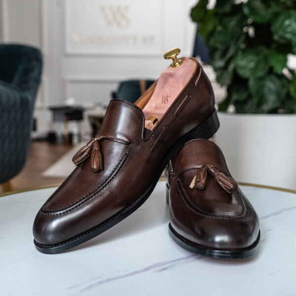 brown tasselled leather loafers