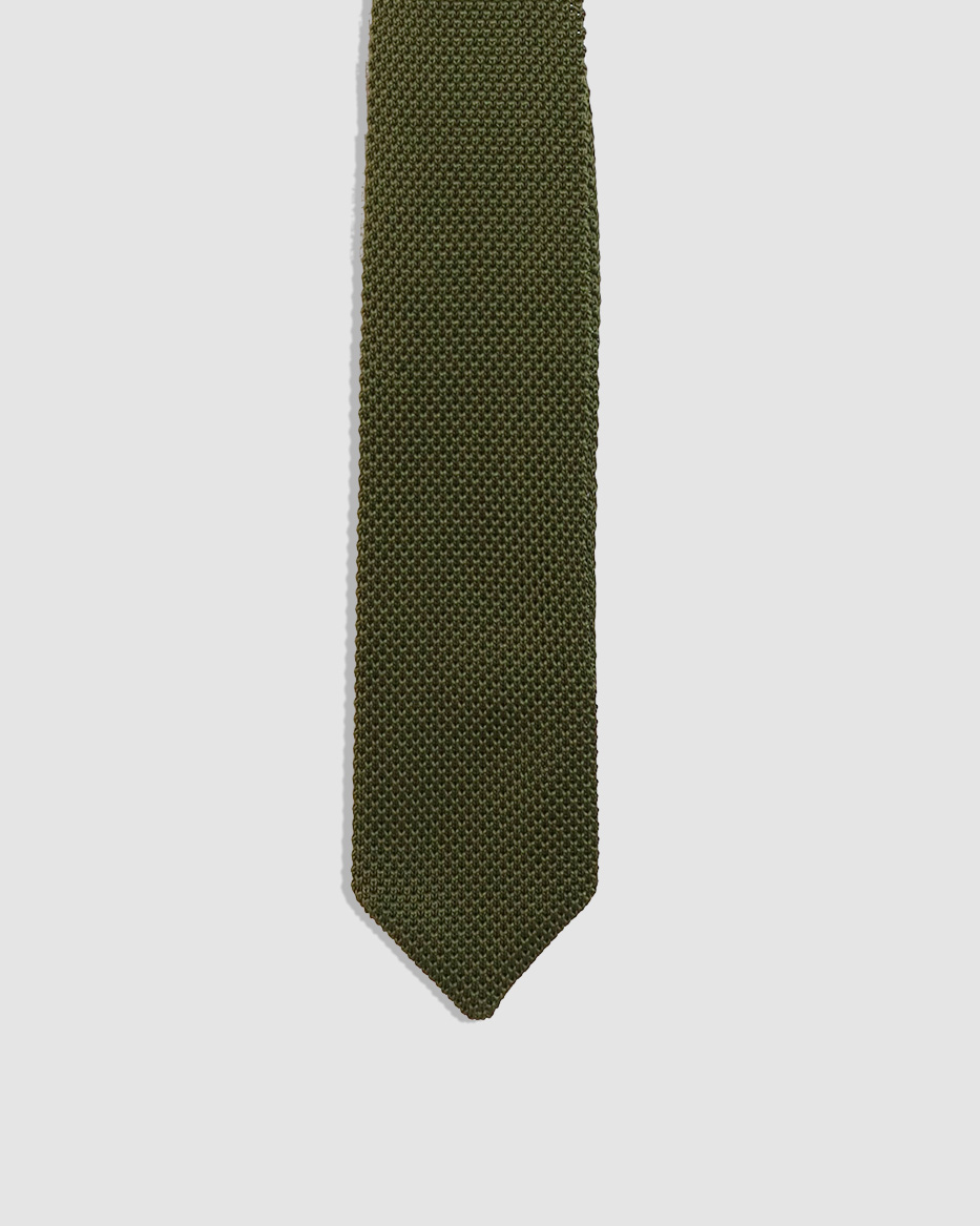 Olive Knitted Tie - Woolcott St