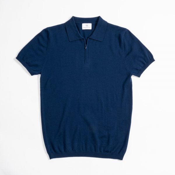 Merino Wool Quarter Zip Polo Cobalt - Image 2