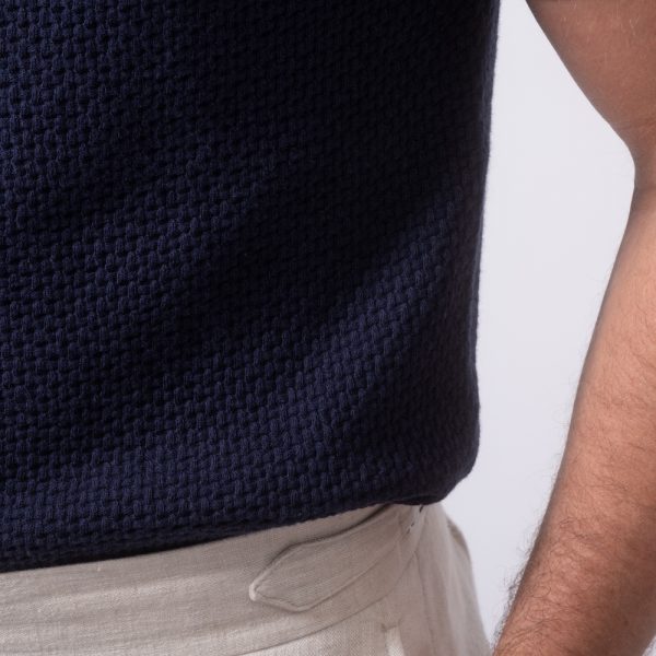 Cotton Cashmere-Blend Waffle Tee French Navy - Image 3