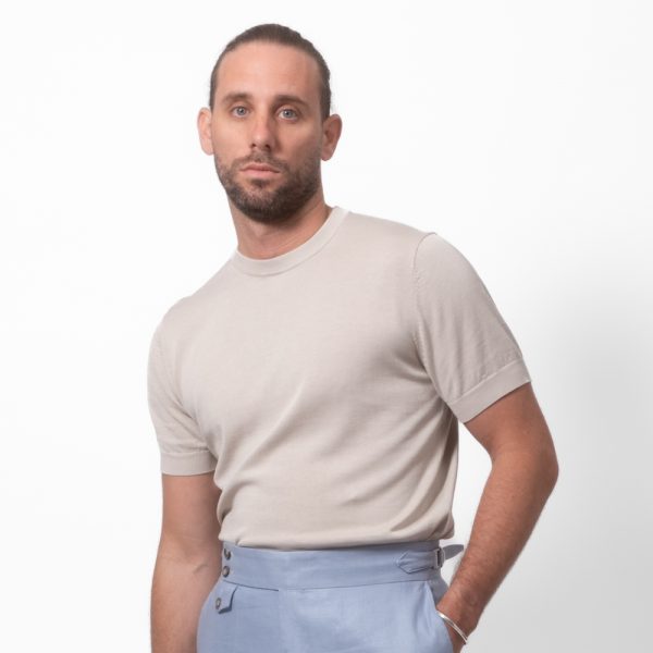 Cotton Silk-Blend Crew Tee Sand