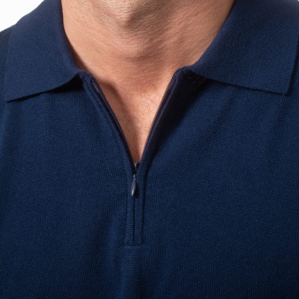 Merino Wool Quarter Zip Polo Cobalt - Image 3