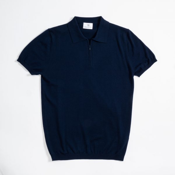 Merino Wool Quarter Zip Polo French Navy - Image 2