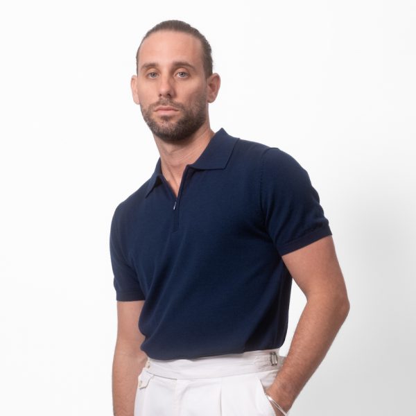 Merino Wool Quarter Zip Polo French Navy
