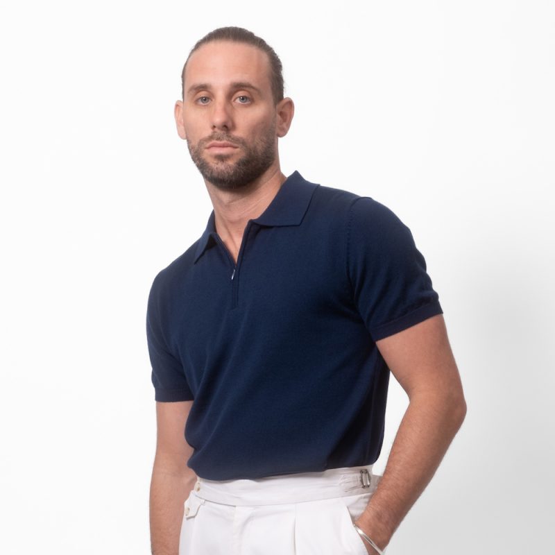 Merino Wool Quarter Zip Polo French Navy