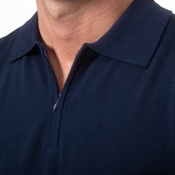 Merino Wool Quarter Zip Polo French Navy - Image 3