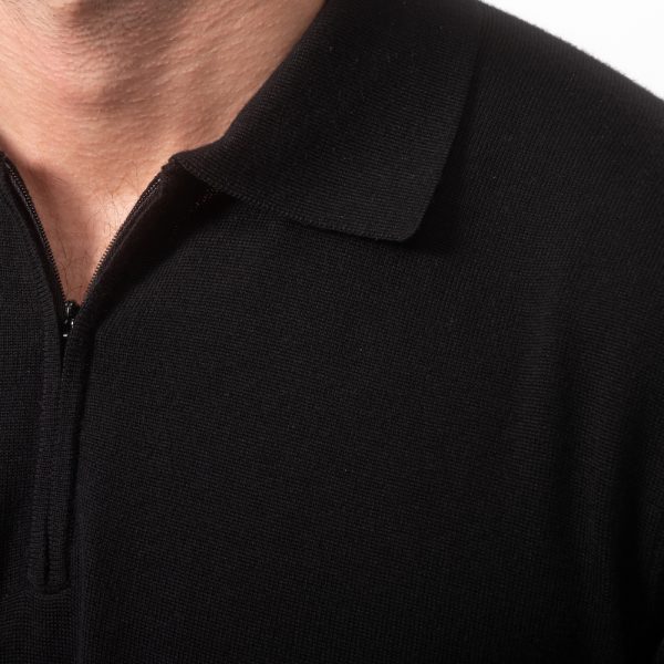 Merino Wool Quarter Zip Polo Onyx - Image 4