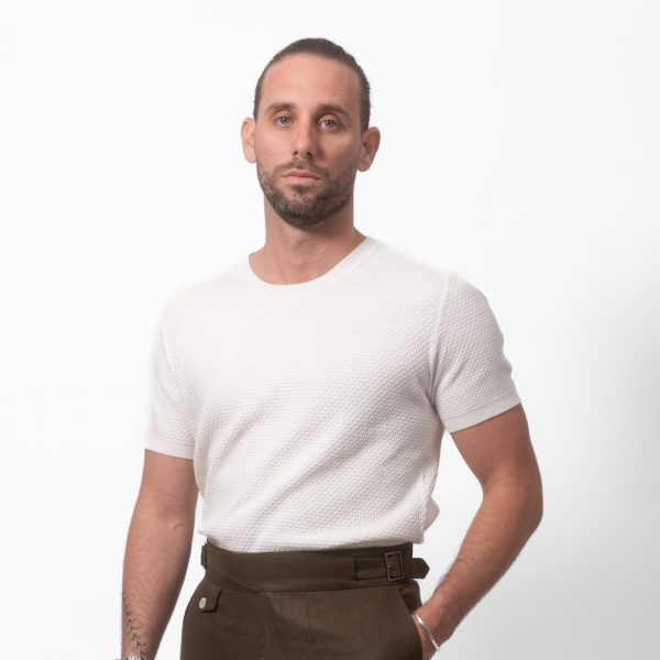 Cotton Cashmere-Blend Waffle Tee Ivory
