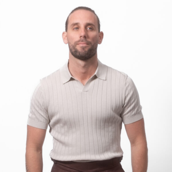 Cotton Silk-Blend Ribbed Polo Sand
