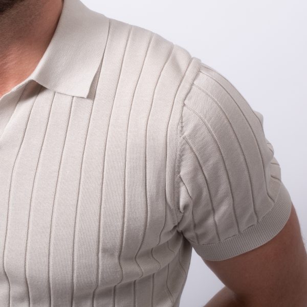 Cotton Silk-Blend Ribbed Polo Sand - Image 3
