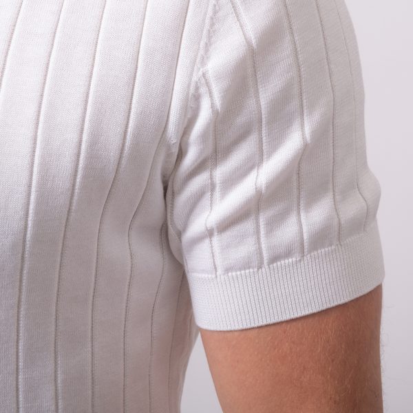 Cotton Silk-Blend Ribbed Polo Pearl White - Image 4
