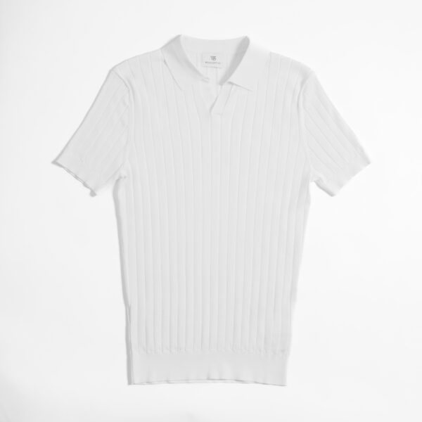 Cotton Silk-Blend Ribbed Polo Pearl White - Image 2