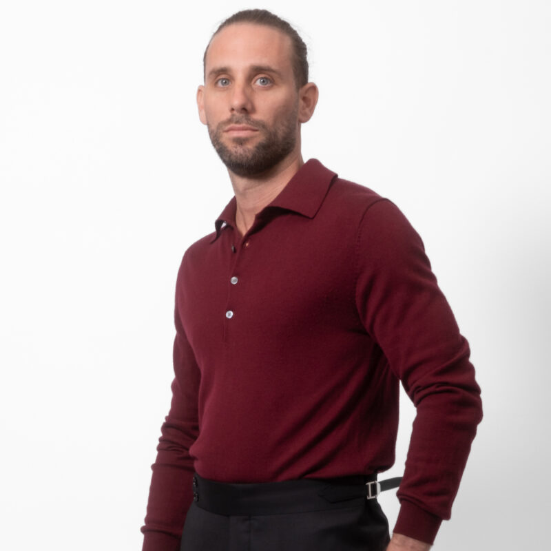 Merino Wool Long Sleeve Polo Shirt Shiraz
