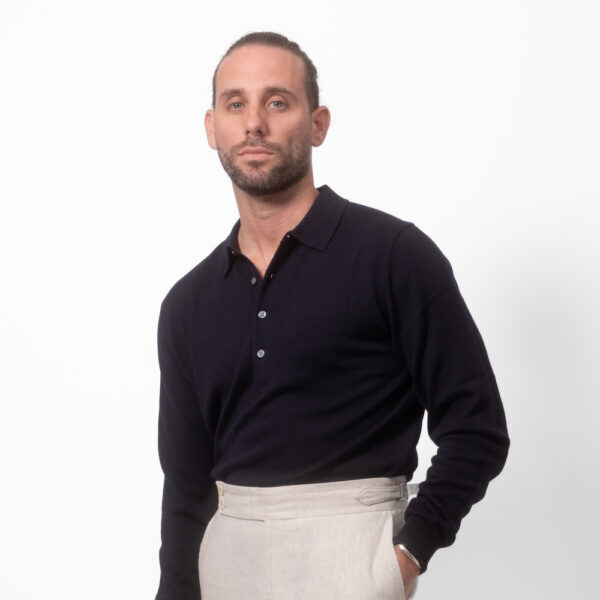 Merino Wool Button Up Long Sleeve Navy