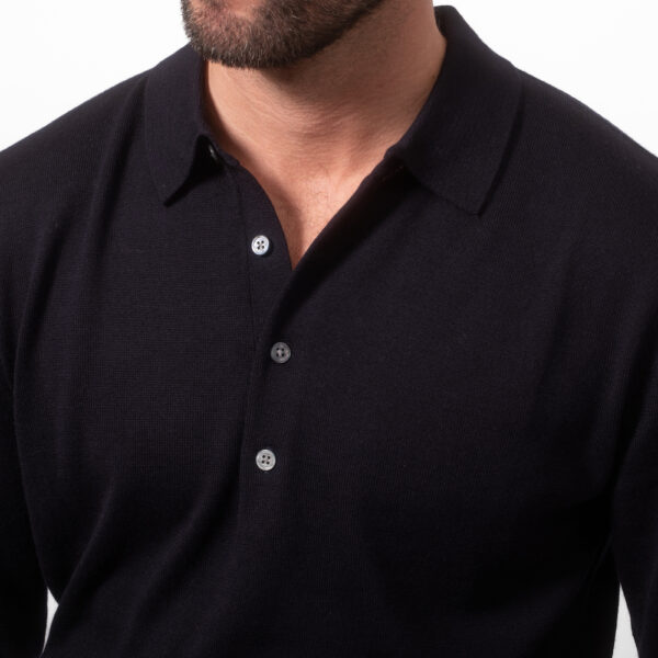 Merino Wool Button Up Long Sleeve Navy - Image 3